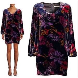Trina Turk Dress Eclair Crushed Velvet Burnout Floral Long Sleeve Floral Small